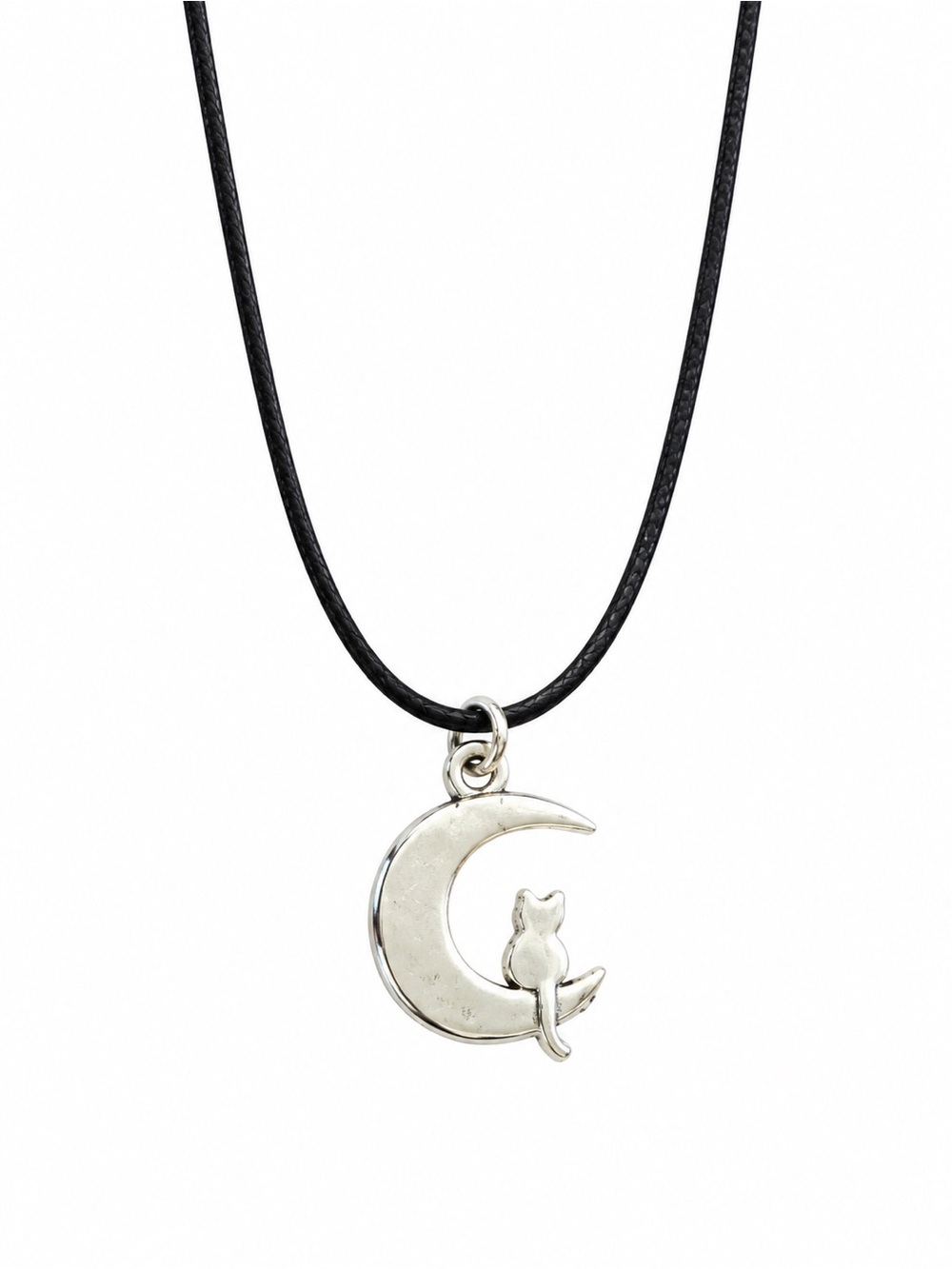 Handcrafted Crescent Moon and Cat Necklace on a Black Cord #witch #occult #boho